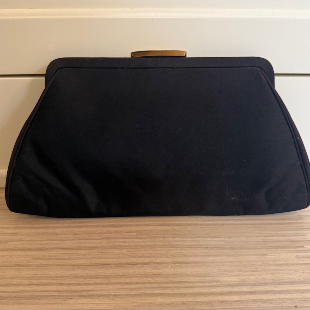 Elegant Vintage MM Peau De Faille Black Fabric Clutch Bag